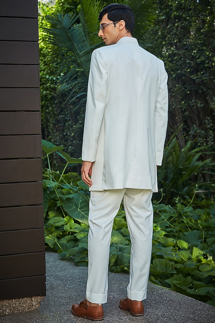 Milky White Terrywool Suiting Pintuck Indo-Western Set by Bohame Men at Pernia's Pop Up Shop