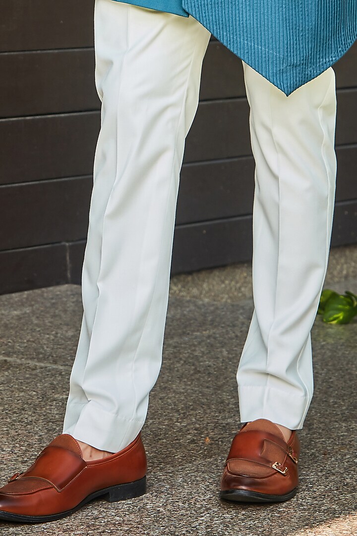 Teal Green Terrywool Suiting Pintuck Indo-Western Set by Bohame Men at Pernia's Pop Up Shop