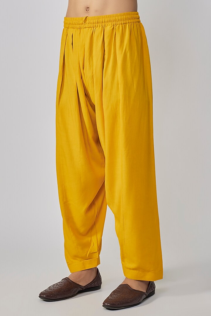 Mustard Yellow Georgette Sequins Embroidered Kurta Set by Bohame Men at Pernia's Pop Up Shop