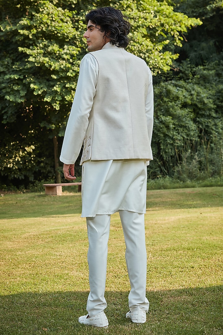 Off-White Dupion Nehru Jacket Set by Bohame Men at Pernia's Pop Up Shop