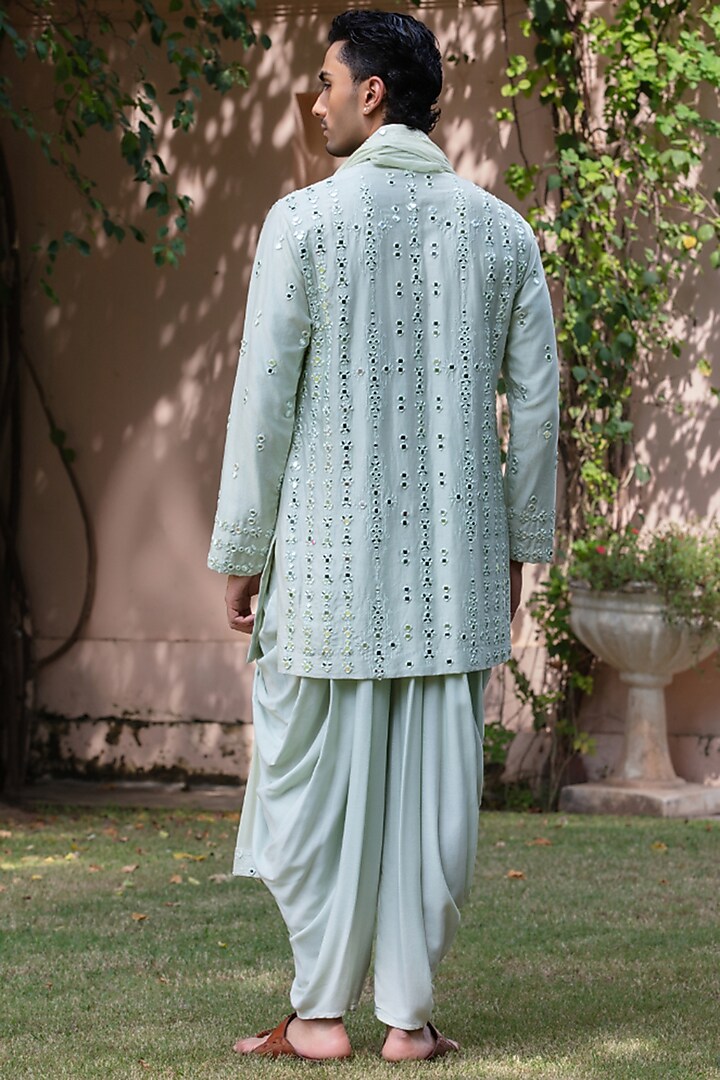 Mint Green Chanderi Kurta Set by Bohame Men at Pernia's Pop Up Shop