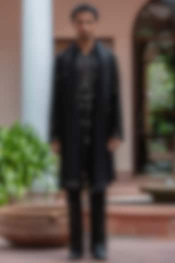Black Chanderi Kurta Set by Bohame Men at Pernia's Pop Up Shop