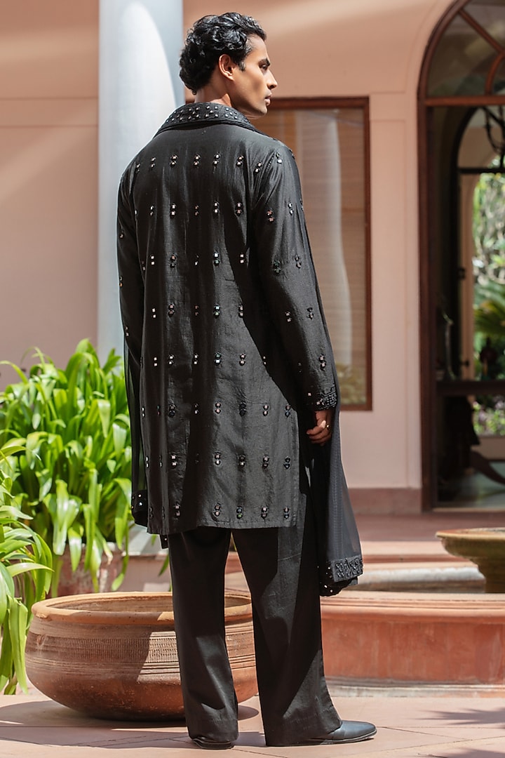 Black Chanderi Kurta Set by Bohame Men at Pernia's Pop Up Shop