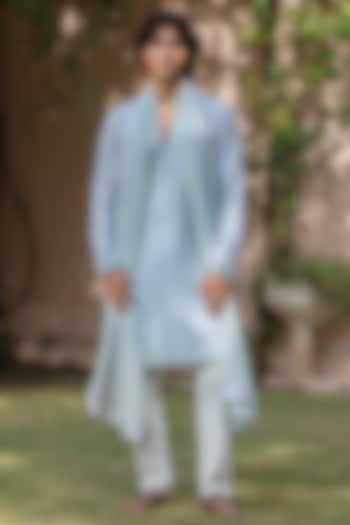 Light Blue Chanderi Kurta Set by Bohame Men at Pernia's Pop Up Shop