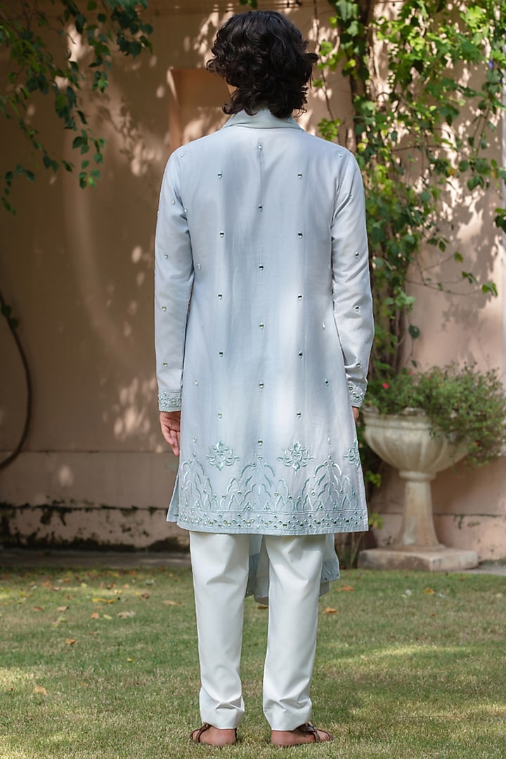 Light Blue Chanderi Kurta Set by Bohame Men at Pernia's Pop Up Shop