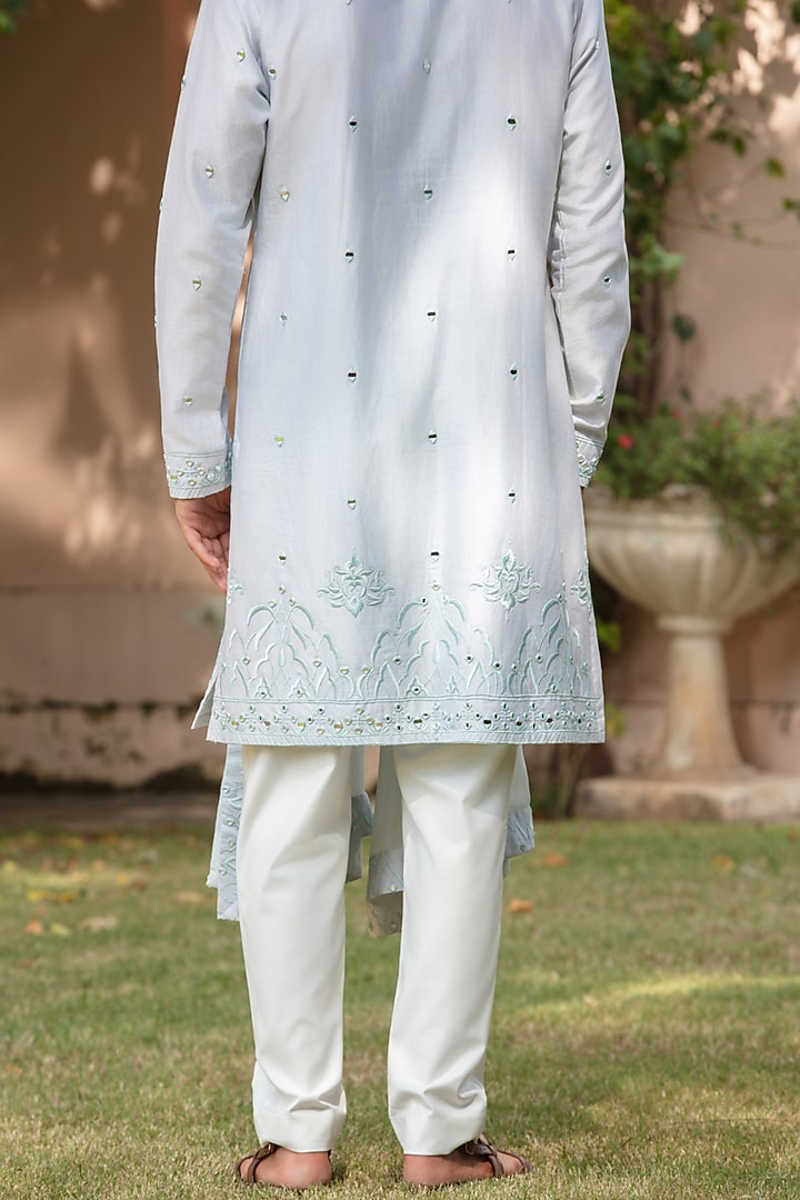 Light Blue Chanderi Kurta Set by Bohame Men at Pernia's Pop Up Shop