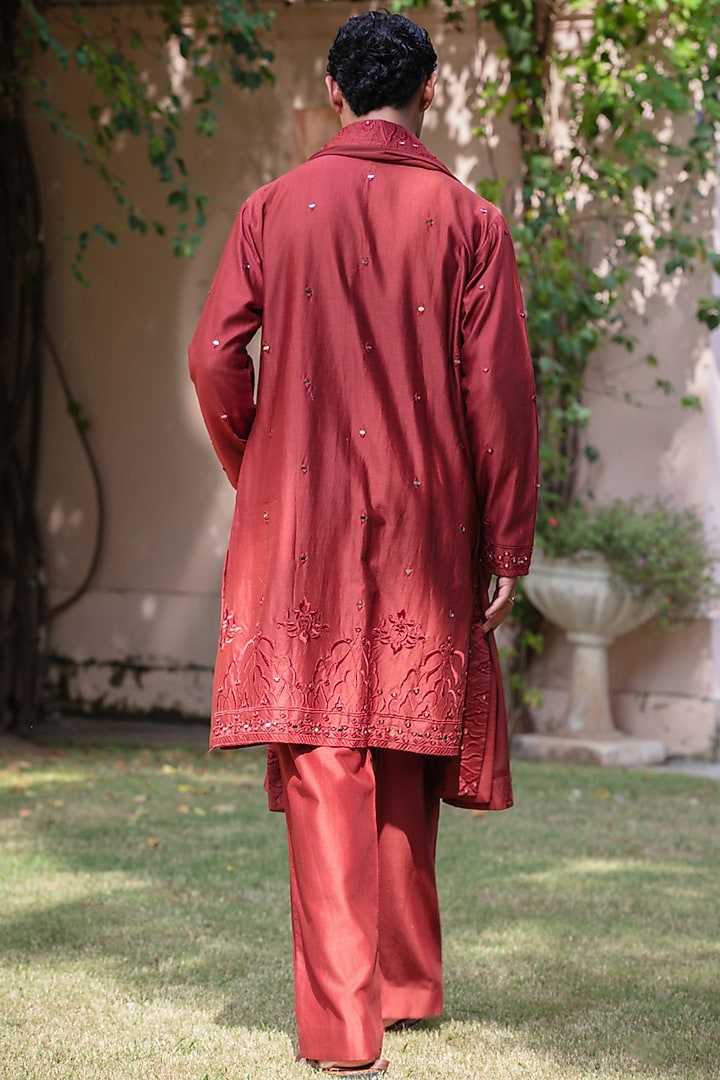 Maroon Chanderi Kurta Set by Bohame Men at Pernia's Pop Up Shop