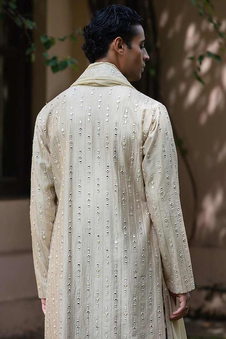 Beige Gold Chanderi Kurta Set by Bohame Men at Pernia's Pop Up Shop