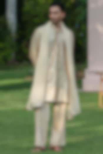 Beige Gold Chanderi Kurta Set by Bohame Men at Pernia's Pop Up Shop