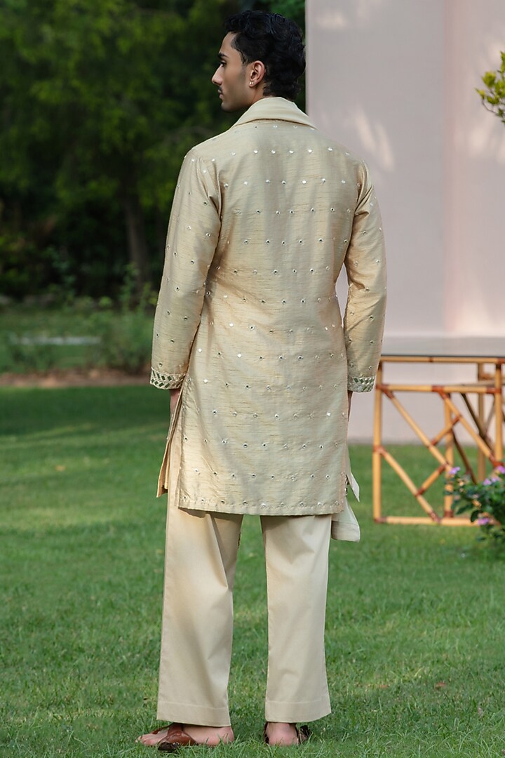 Beige Gold Chanderi Kurta Set by Bohame Men at Pernia's Pop Up Shop