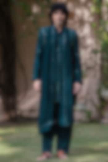 Bottle Green Dupion Silk Kurta Set by Bohame Men at Pernia's Pop Up Shop