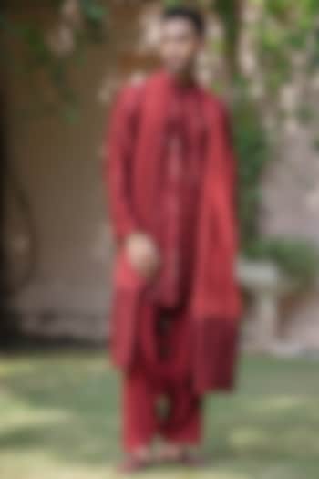 Rust Dupion Silk Kurta Set by Bohame Men at Pernia's Pop Up Shop