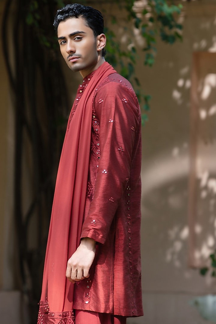 Rust Dupion Silk Kurta Set by Bohame Men at Pernia's Pop Up Shop