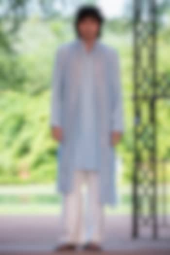 Light Blue Chikankari Kurta Set by Bohame Men at Pernia's Pop Up Shop