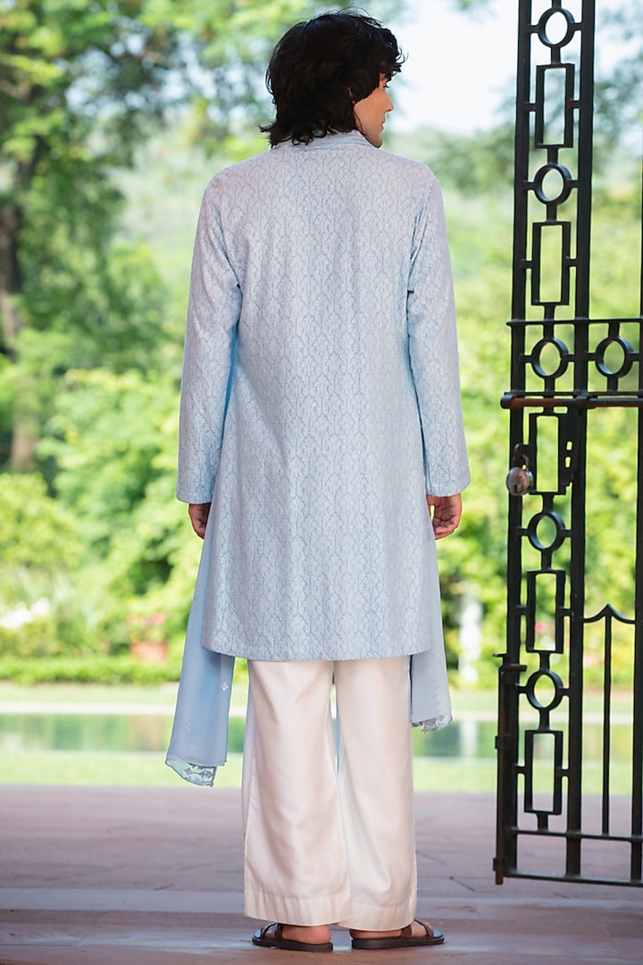 Light Blue Chikankari Kurta Set by Bohame Men at Pernia's Pop Up Shop