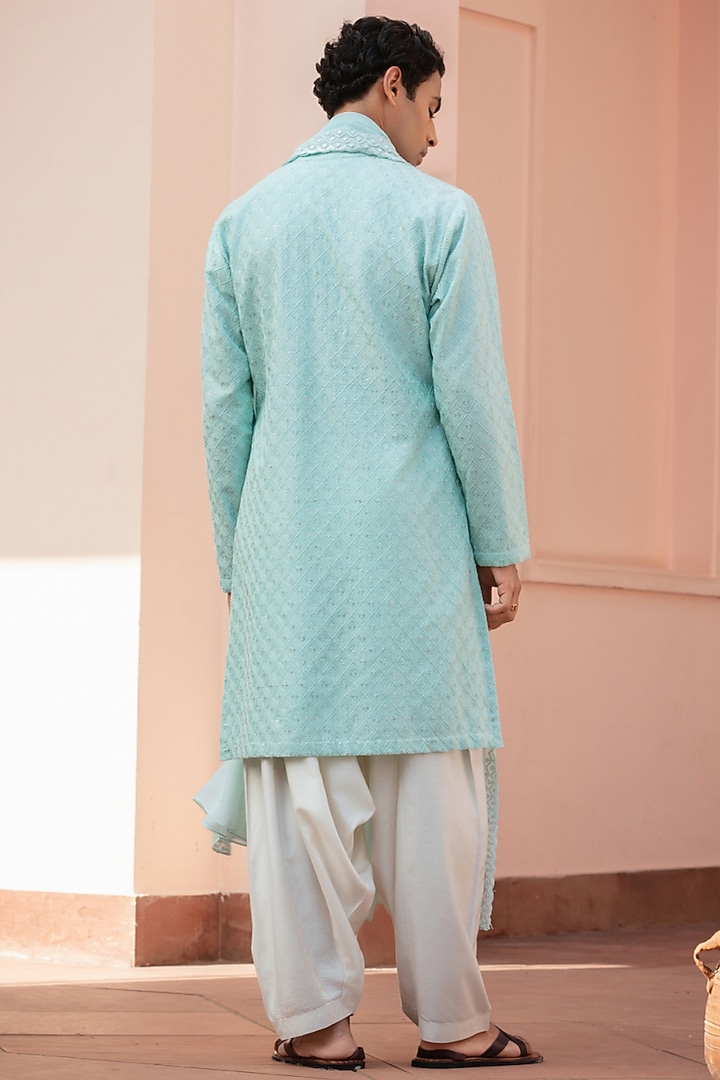 Cruise-Colored Chikankari Kurta Set by Bohame Men at Pernia's Pop Up Shop