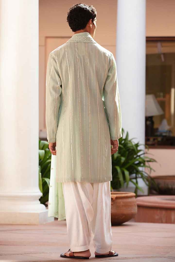 Sage Green Chikankari Kurta Set by Bohame Men at Pernia's Pop Up Shop
