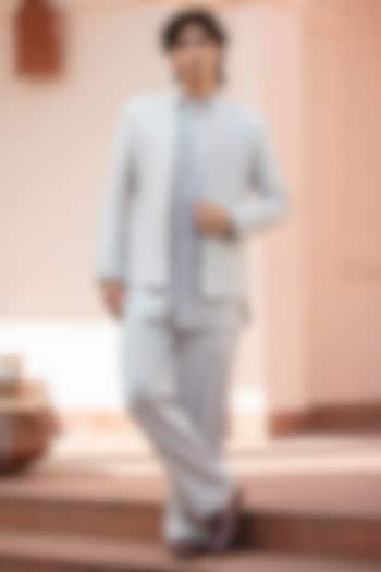 Grey Chikankari Wedding Indowestern Jacket Set by Bohame Men at Pernia's Pop Up Shop
