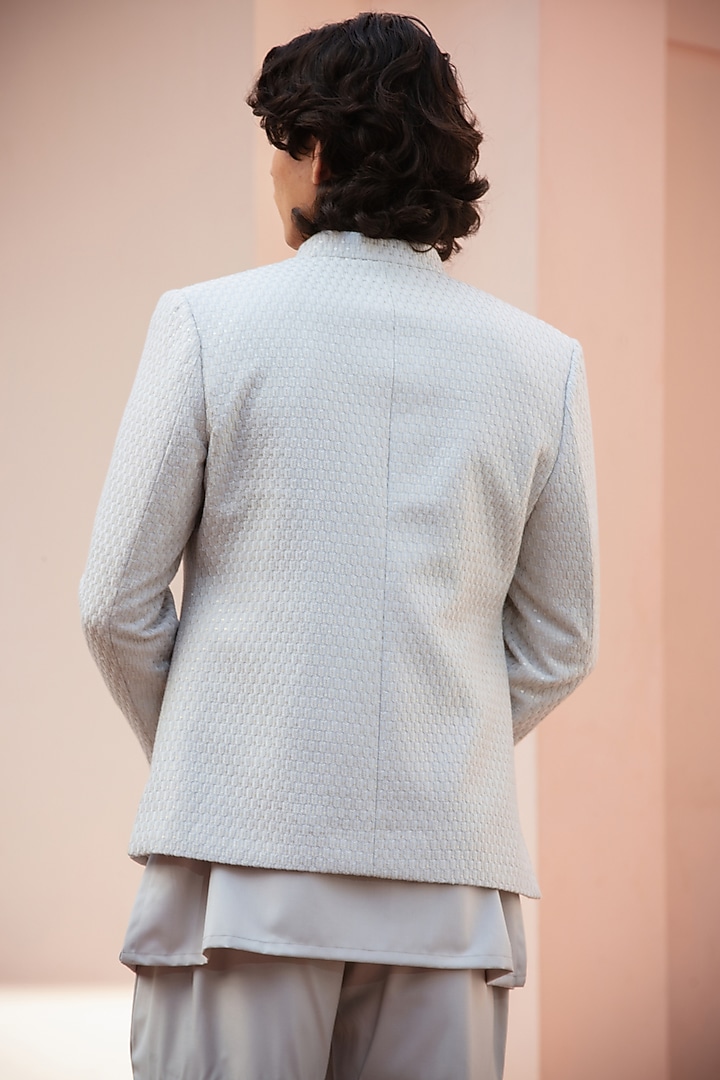 Grey Chikankari Wedding Indowestern Jacket Set by Bohame Men at Pernia's Pop Up Shop