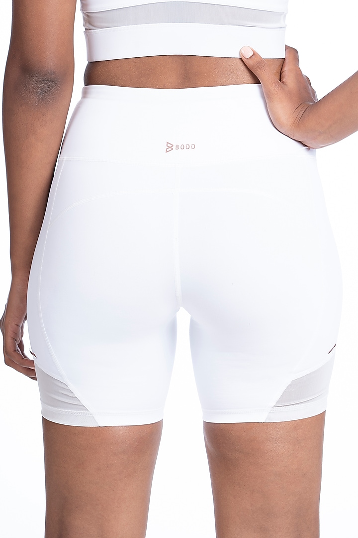 White Nylon Elastane Blend High-Waisted Biker Shorts by BODD ACTIVE at Pernia's Pop Up Shop