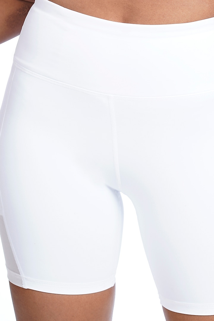 White Nylon Elastane Blend High-Waisted Biker Shorts by BODD ACTIVE at Pernia's Pop Up Shop
