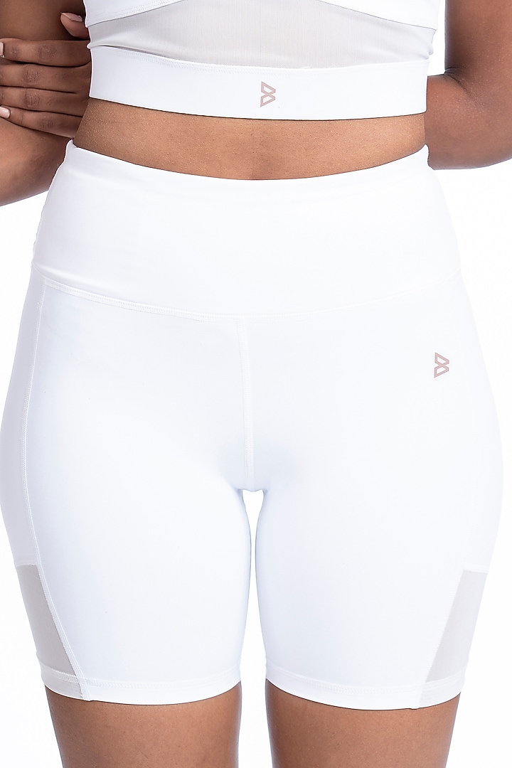 White Nylon Elastane Blend High-Waisted Biker Shorts by BODD ACTIVE at Pernia's Pop Up Shop