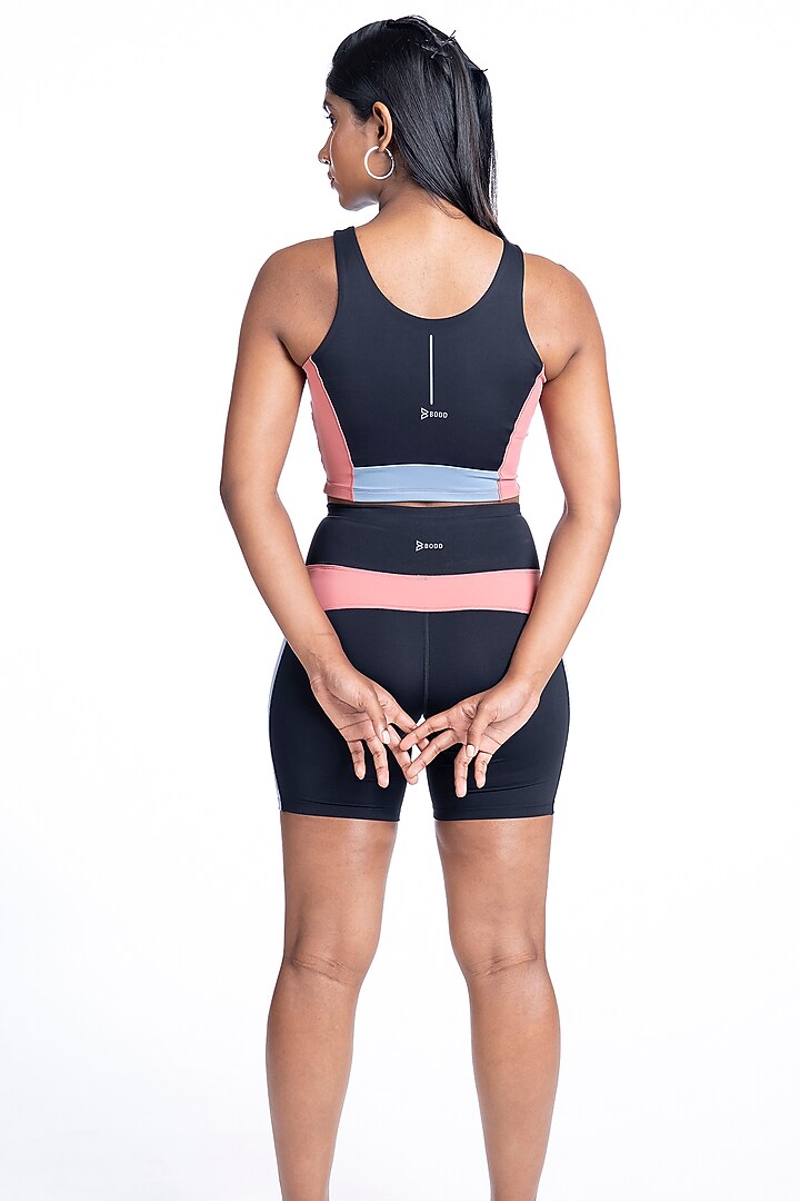 Black Color Blocked High-Waisted Biker Shorts by BODD ACTIVE at Pernia's Pop Up Shop
