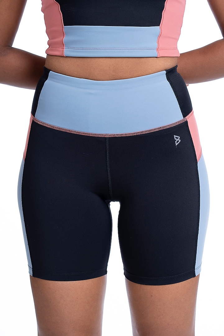 Black Color Blocked High-Waisted Biker Shorts by BODD ACTIVE at Pernia's Pop Up Shop