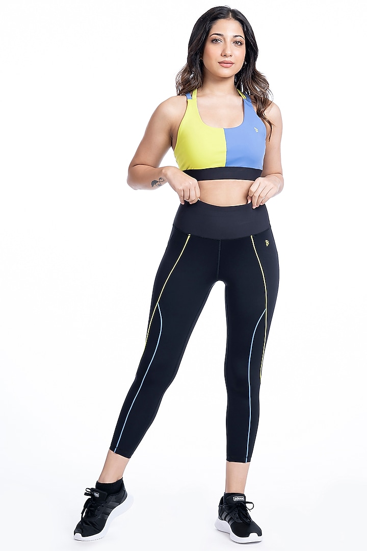 Black Color Blocked High-Waisted Leggings by BODD ACTIVE
