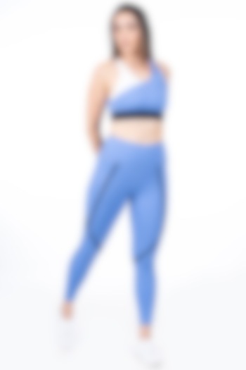 Vista Blue Color Blocked High-Waisted Leggings by BODD ACTIVE