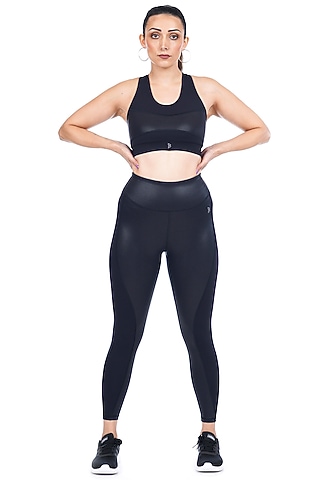 Black Nylon Elastane Blend High-Waisted Leggings by BODD ACTIVE