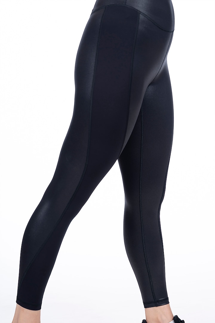Black Nylon Elastane Blend High-Waisted Leggings by BODD ACTIVE at Pernia's Pop Up Shop