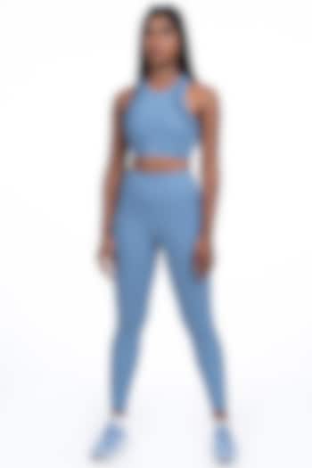 Powder Blue Nylon Elastane Blend Padded Sports Bra by BODD ACTIVE at Pernia's Pop Up Shop