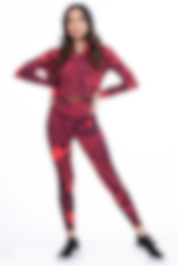 Red & Wine Tie-Dye High-Waisted Leggings by BODD ACTIVE