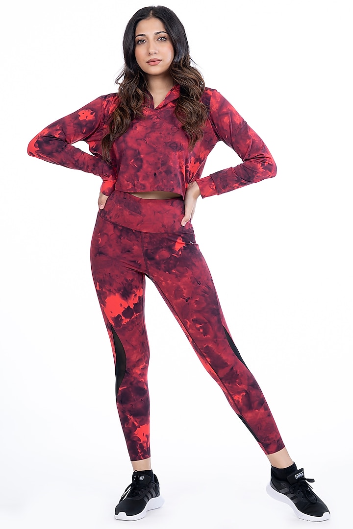 Red & Wine Tie-Dye High-Waisted Leggings by BODD ACTIVE