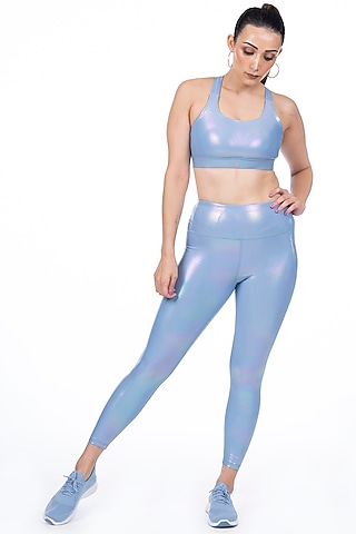 Blue Holographic High-Waisted Leggings by BODD ACTIVE