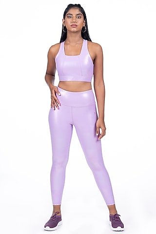 Lavender Holographic High-Waisted Leggings by BODD ACTIVE