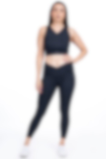 Black Printed Overlapped Crop Top by BODD ACTIVE