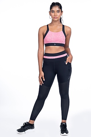 Pink Nylon Elastane Blend Padded Sports Bra by BODD ACTIVE