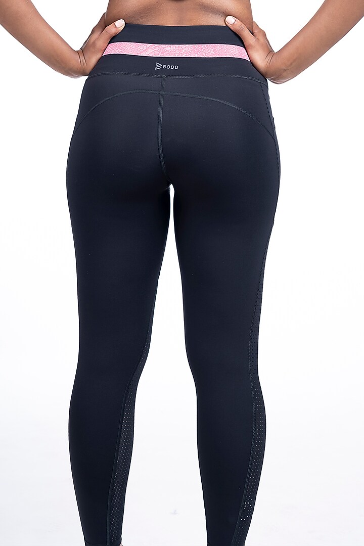 Black Nylon Elastane Blend High-Waisted Leggings by BODD ACTIVE at Pernia's Pop Up Shop
