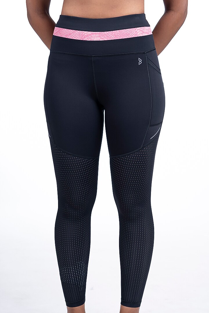Black Nylon Elastane Blend High-Waisted Leggings by BODD ACTIVE at Pernia's Pop Up Shop