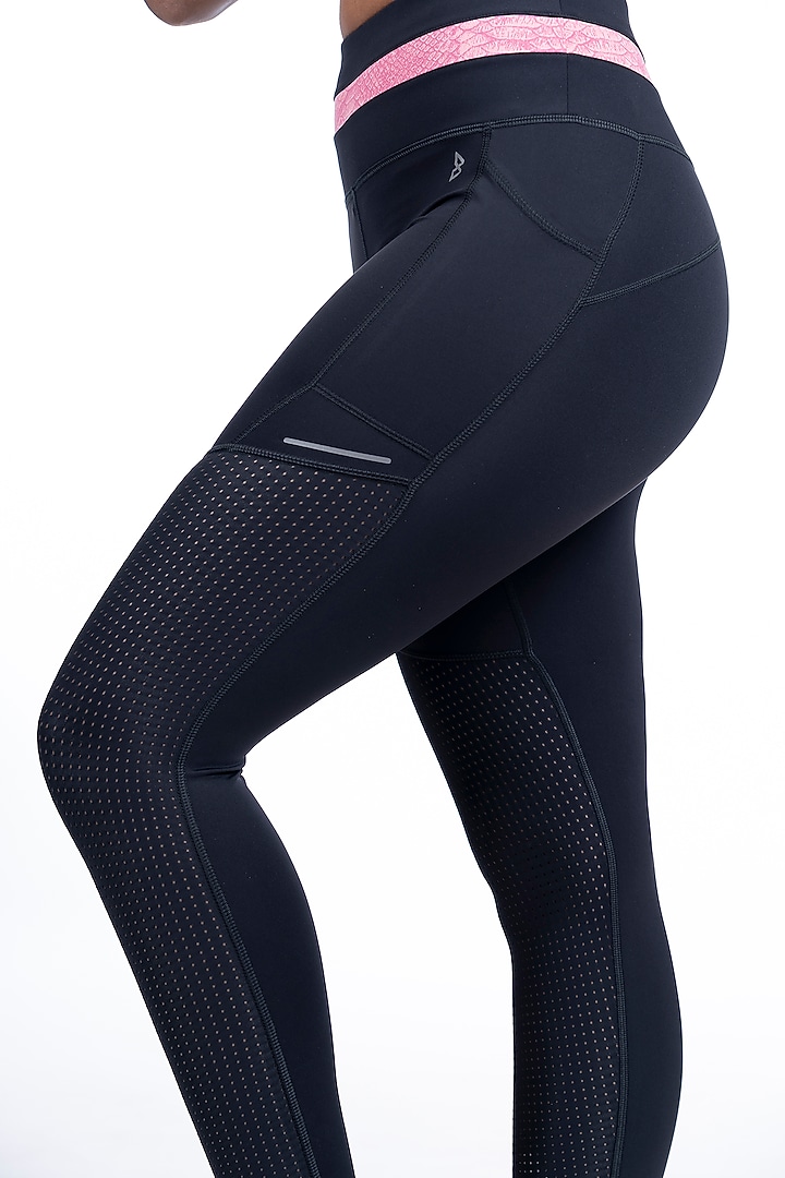 Black Nylon Elastane Blend High-Waisted Leggings by BODD ACTIVE at Pernia's Pop Up Shop