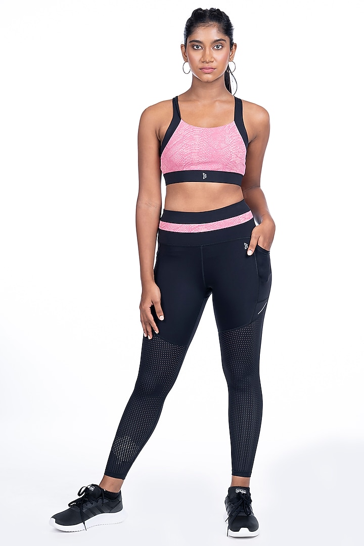 Pink & Black Nylon Elastane Blend Athleisure by BODD ACTIVE