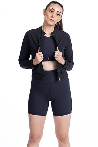 Black Nylon Elastane Blend Jacket by BODD ACTIVE