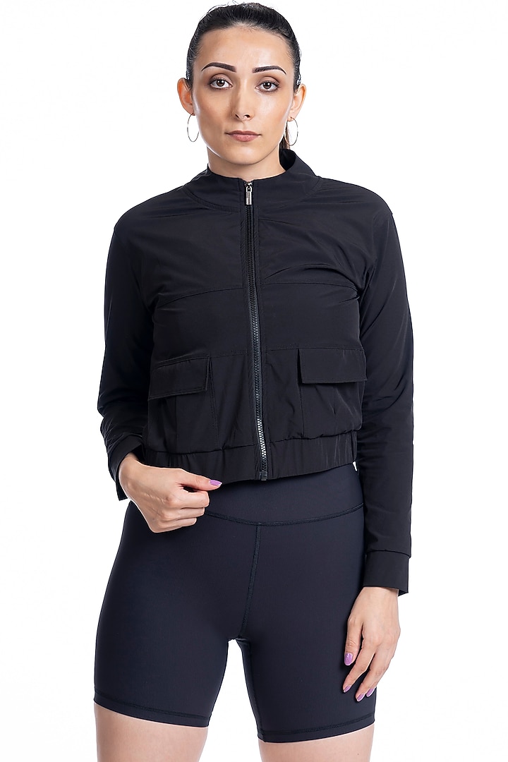 Black Nylon Elastane Blend Jacket by BODD ACTIVE at Pernia's Pop Up Shop