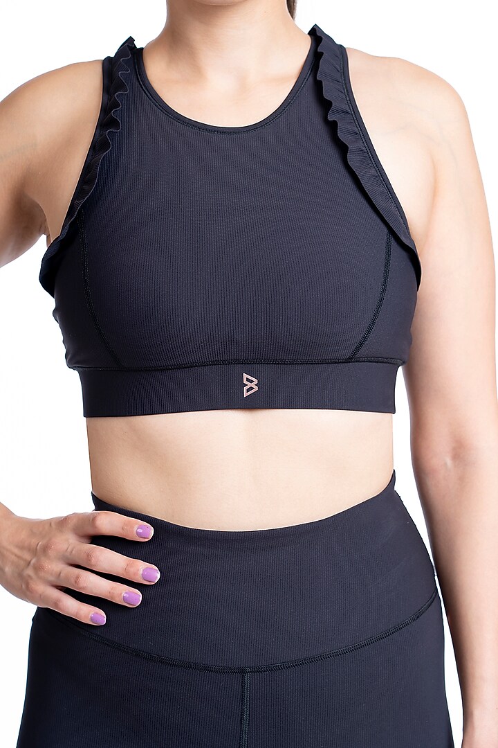Black Nylon Elastane Blend Padded Sports Bra by BODD ACTIVE at Pernia's Pop Up Shop
