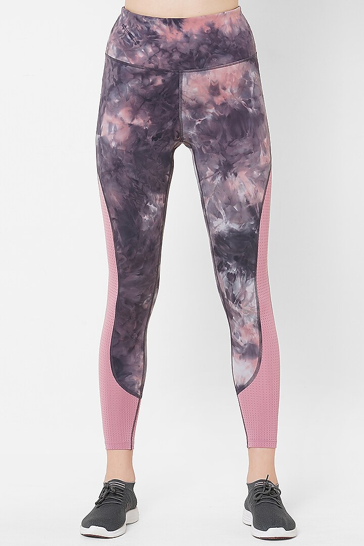 Pink & Grey Tie-Dye Printed Leggings by BODD ACTIVE at Pernia's Pop Up Shop