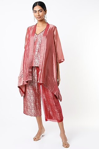 Light Pink Color Blocked Asymmetrical Jacket Set by Bodhi Tree by Deepika and Neha