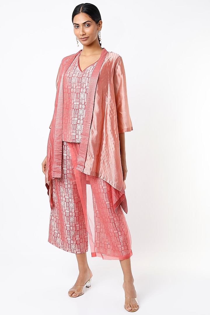 Light Pink Asymmetrical Jacket Set by BODHI TREE BY DEEPIKA AND NEHA