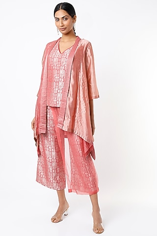 Light Pink Asymmetrical Jacket Set by Bodhi Tree by Deepika and Neha